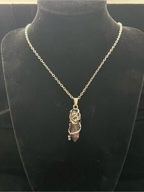 Amethyst Crystal Point Pendant Necklace | Floral Vine Wrapped Purple Quartz